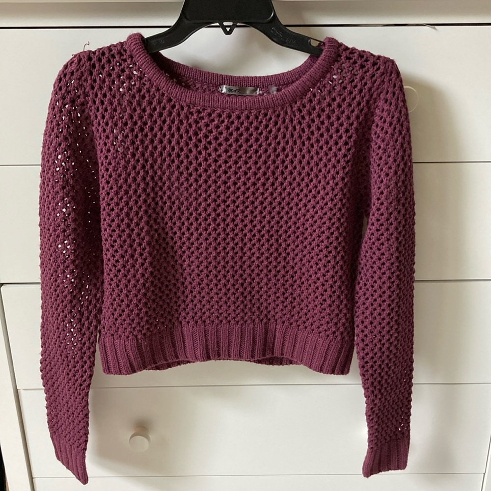🥀 MAK OPEN KNIT WOMENS SIZE SMALL CRANBERRY CROPPED SWEATER